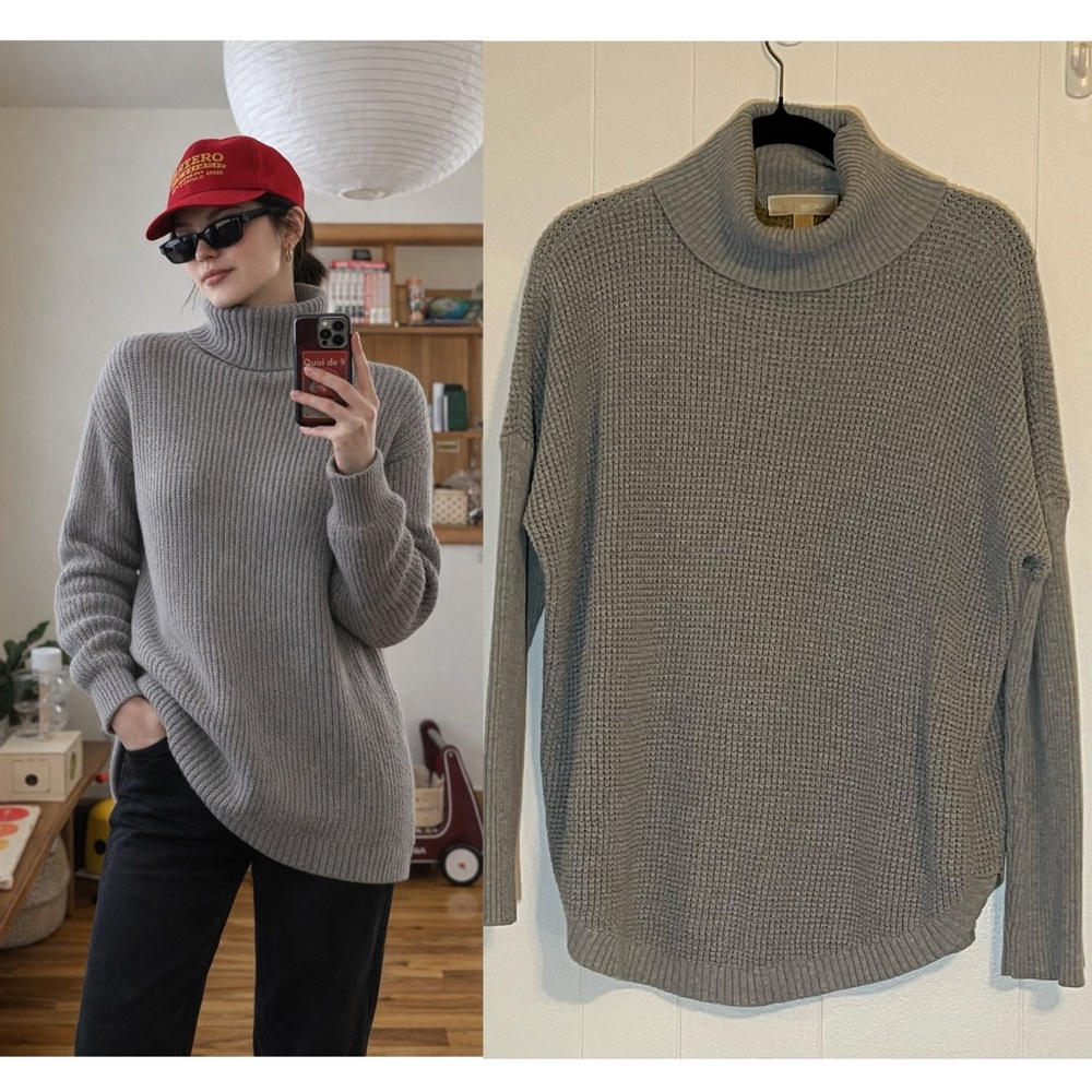 Michael Kors Gray Chunky Knit Turtleneck Sweater Size L